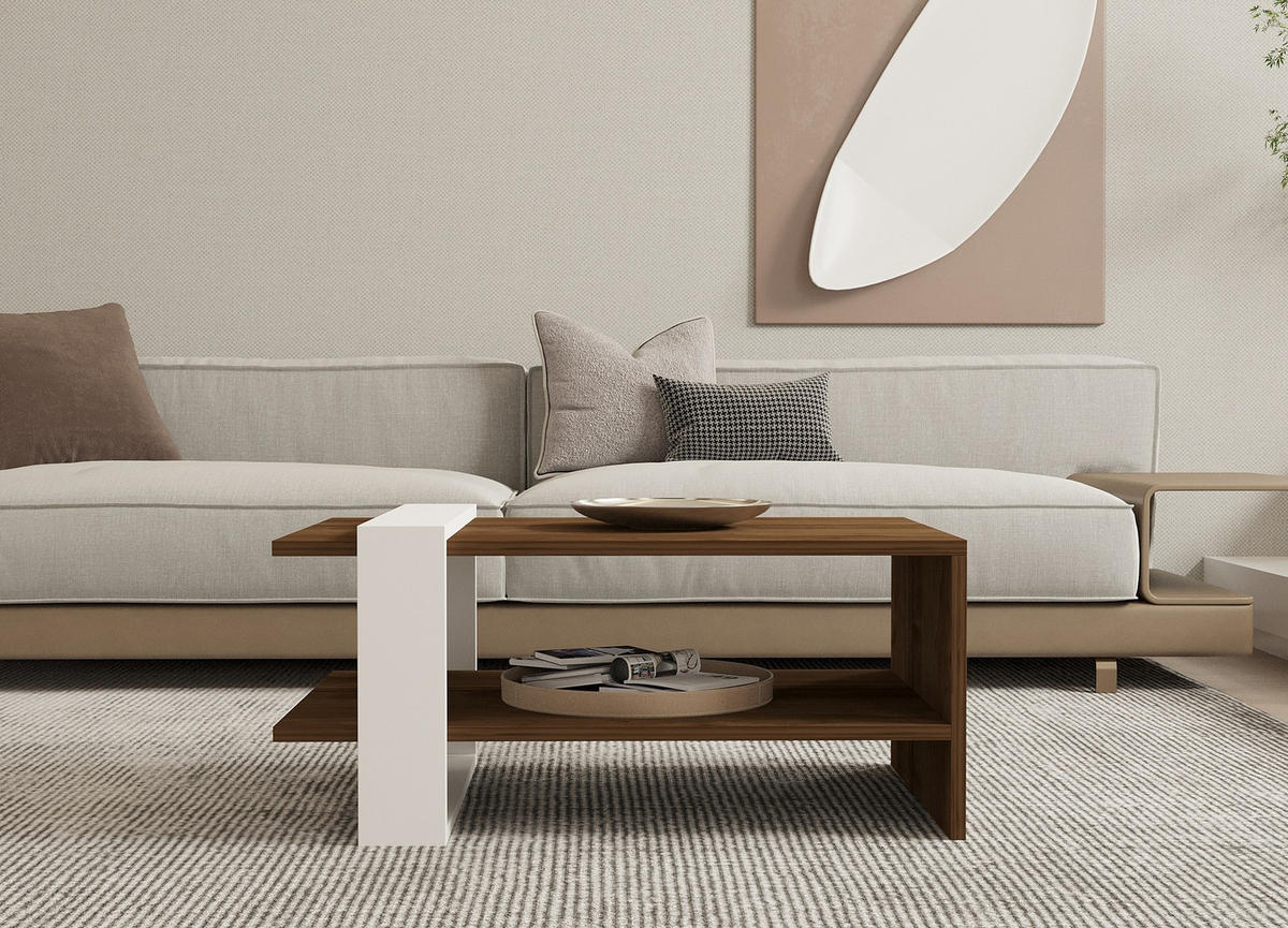 COUCHTISCH Gaye Nussbaum/Weiß - Nussbaumfarben/Weiß, Holz (50/80/35cm) - Habitat Garten
