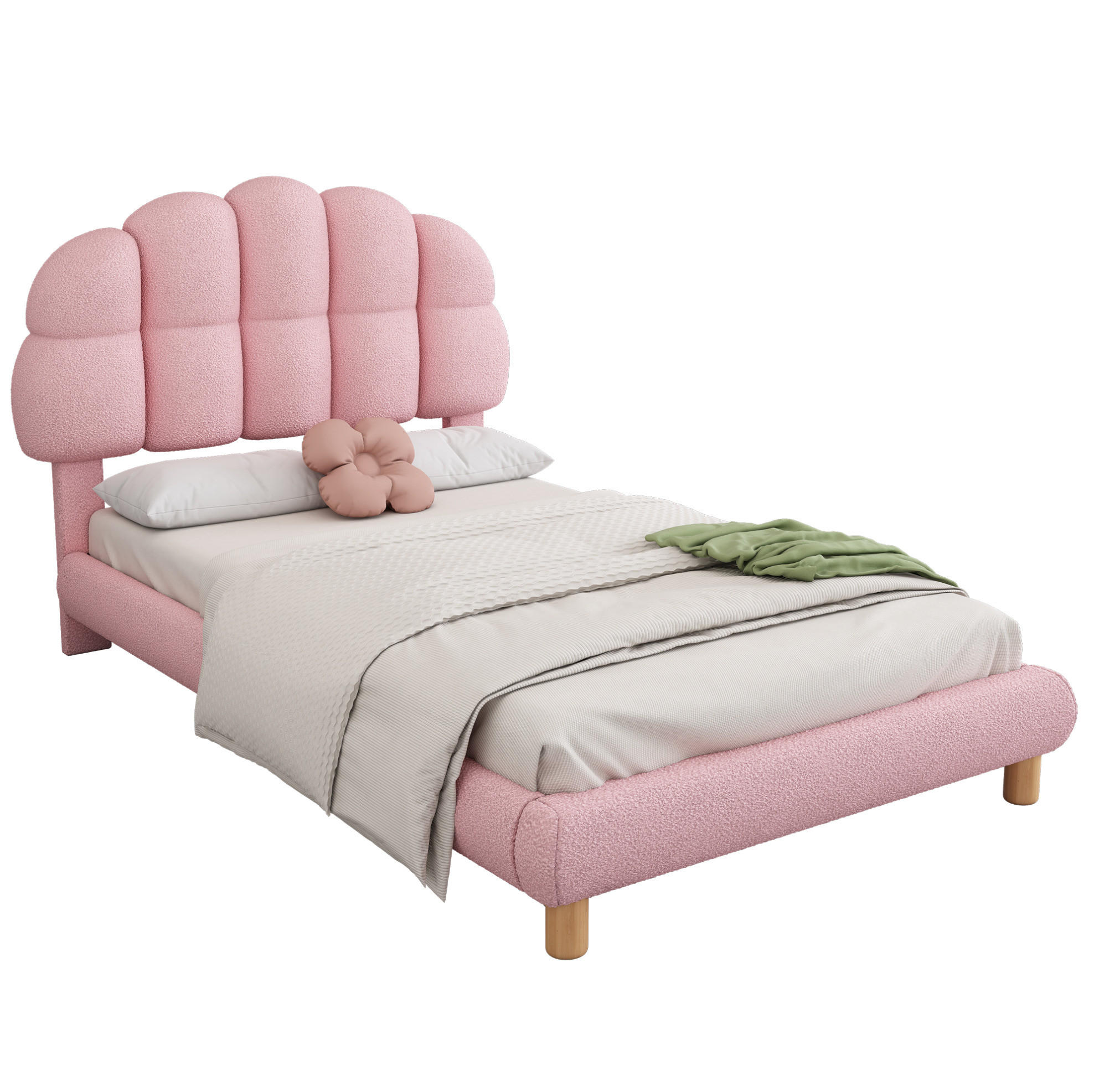 POLSTERBETT 90/200 cm aus Bouclé und MDF mit verstellbarem Kopfteil Rosa - Rosa, Textil (90/200cm) - Modenvie