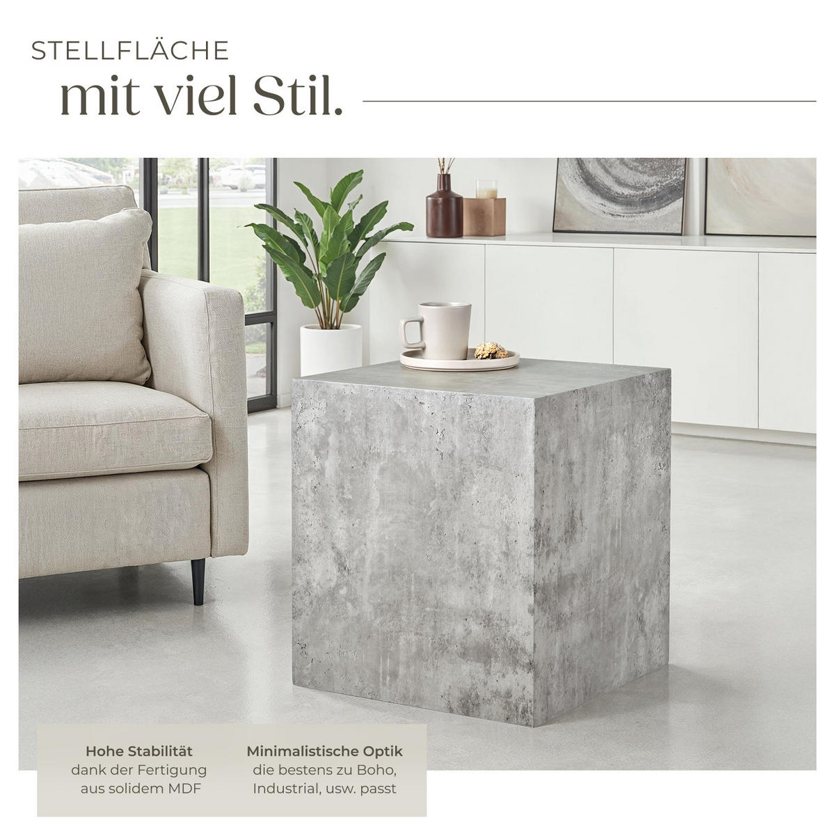 COUCHTISCH Lasley,inkl. Bodenschoner, Belastbarkeit 45 kg,Beton Optik - Grau, Holz (45/45/50cm) - tectake
