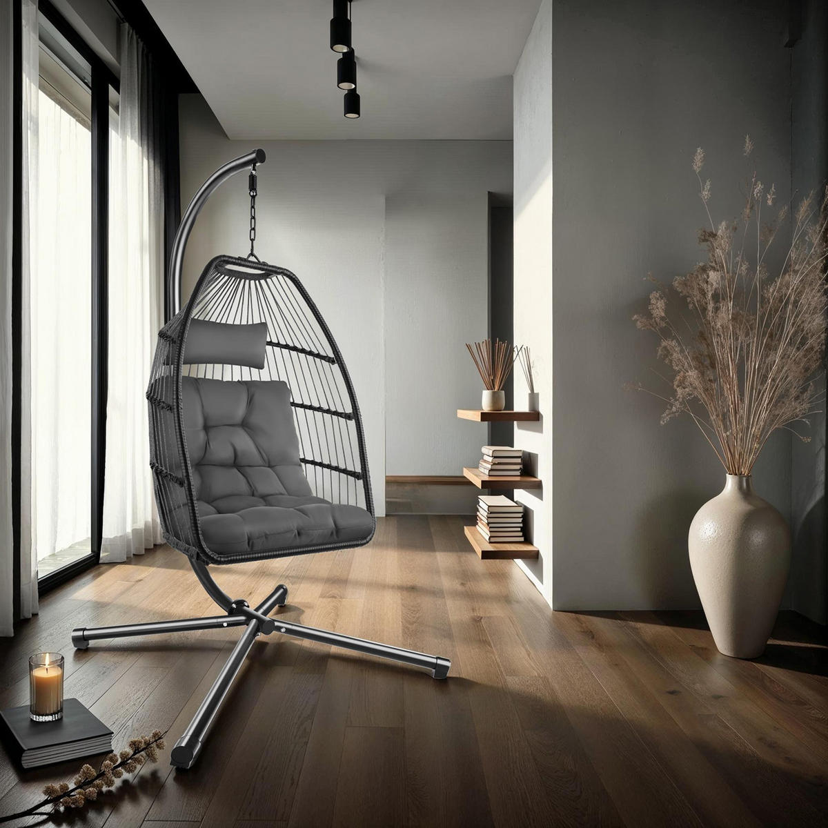 HÄNGESESSEL Ariane,inklusive Schutzhülle, 98 x 107 x 202 cm,dunkelgrau - Dunkelgrau, Kunststoff/Textil (98/202/107cm) - tectake