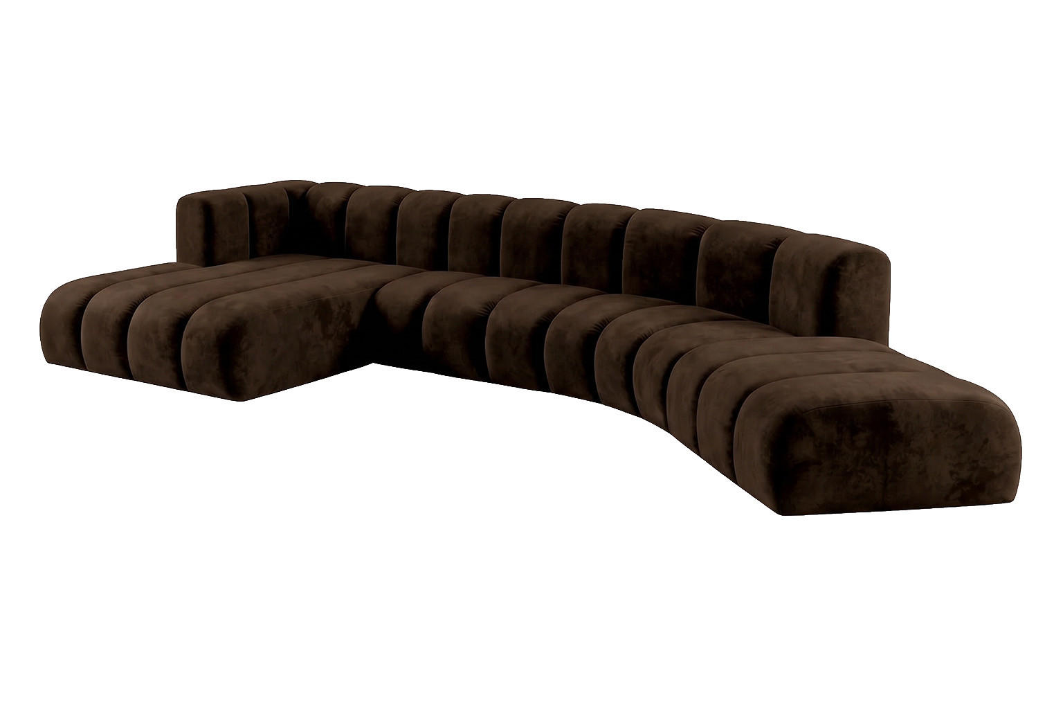 ECKSOFA Modulares In L-Form, Velvet-Stoff Riviera, Schokolade, Links, GRAND Round - Braun, Holz (445/179cm) - Kaiser Möbel