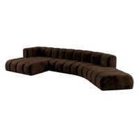 ECKSOFA Modulares In L-Form, Velvet-Stoff Riviera, Schokolade, Links, GRAND Round - Braun, Holz (445/179cm) - Kaiser Möbel