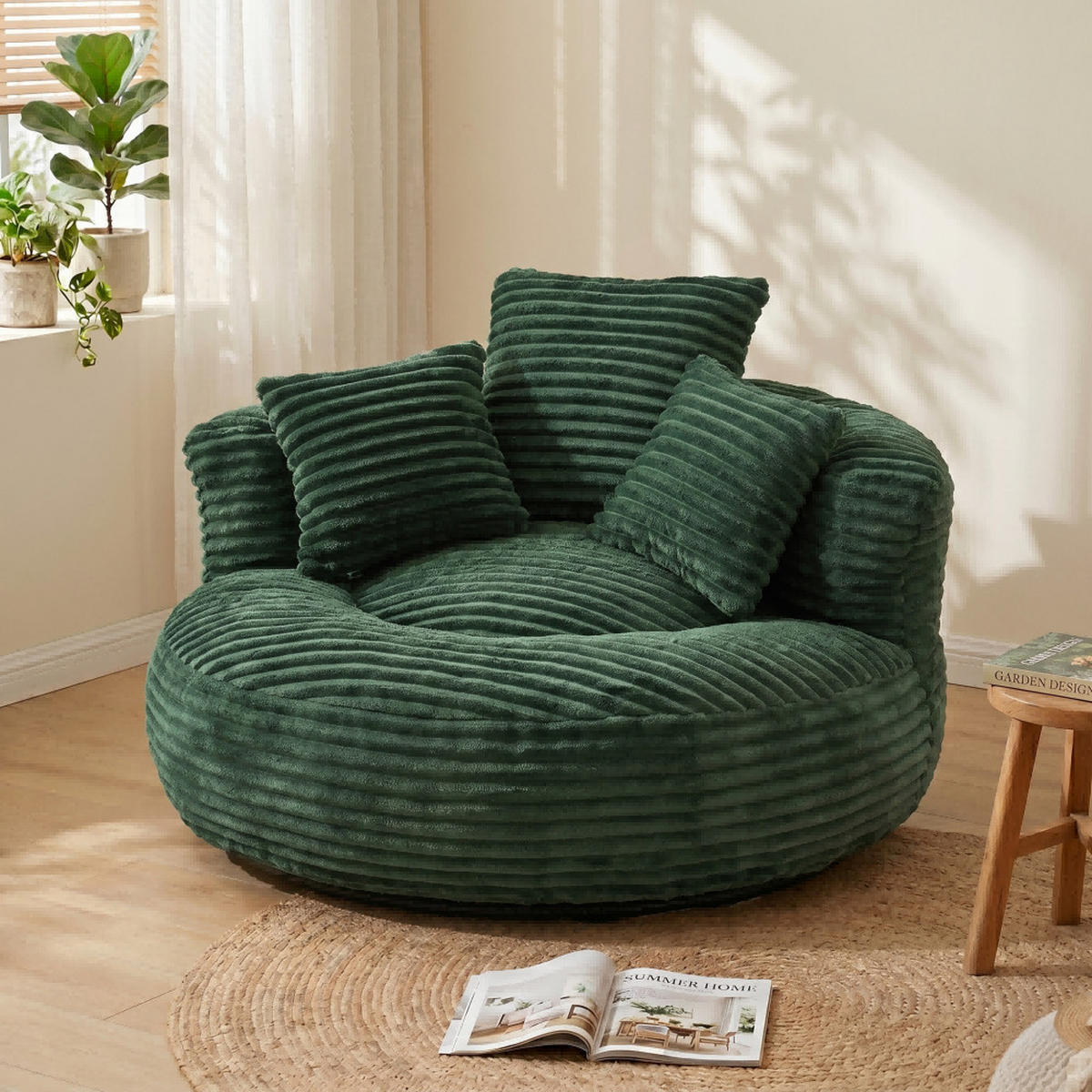 SITZSACK Cord,Sofa mit 3 extra Kopfkissen,Grün - Grün, Textil (108/52/108cm) - LVHOM