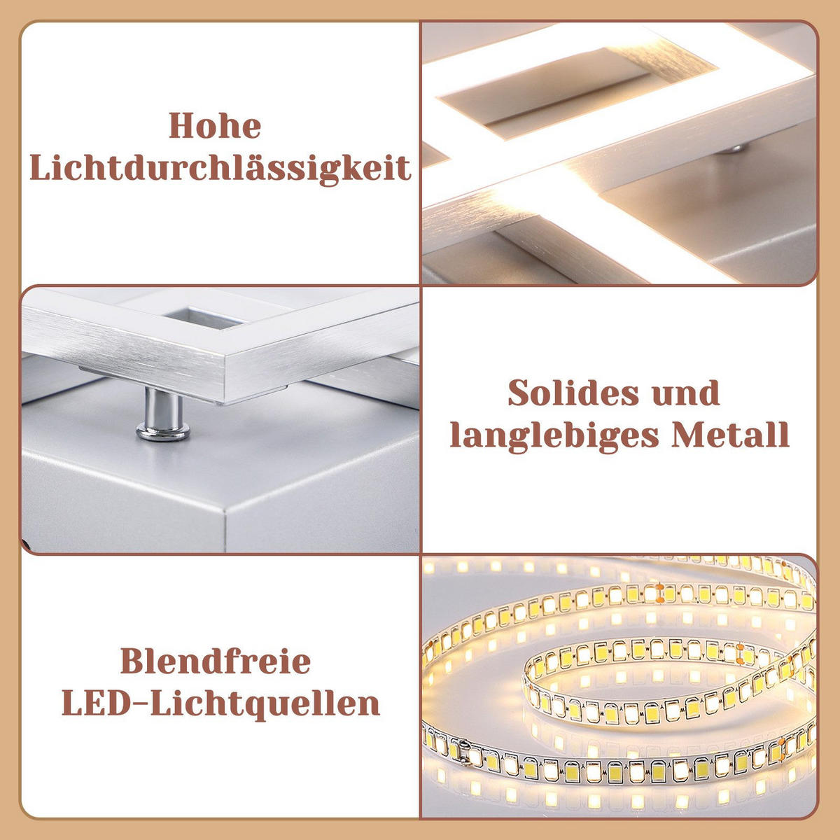 LED-DECKENLEUCHTE Mansell 33/33/6.2 cm - Silberfarben, Metall (33/33/6.2cm) - Nettlife