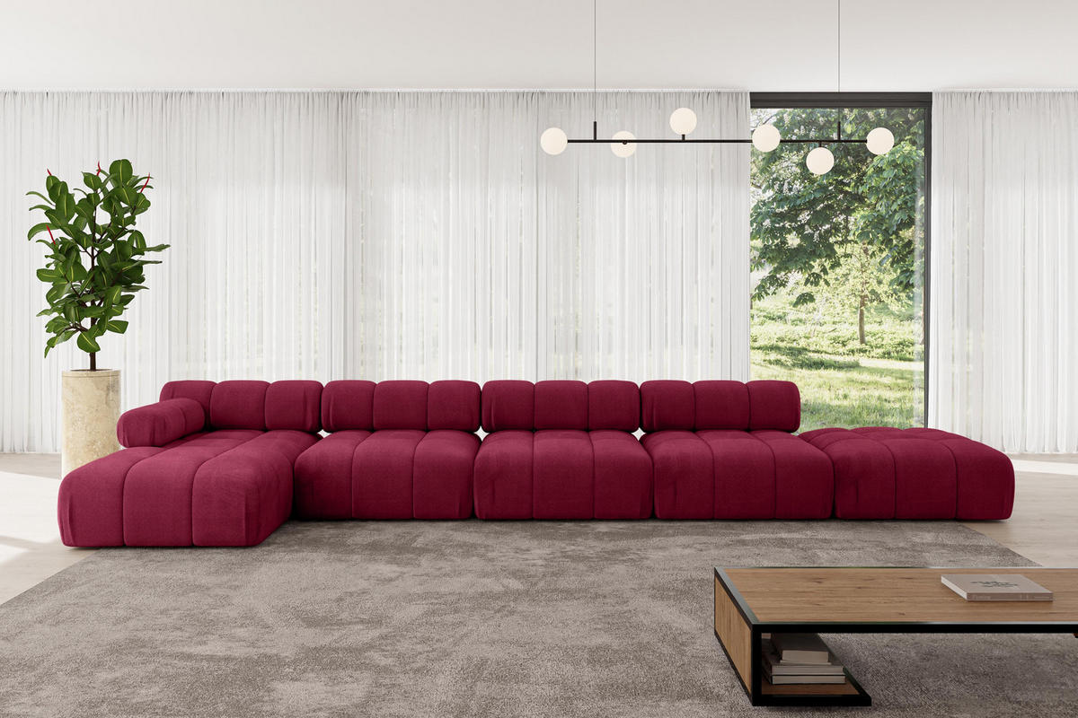 ECKSOFA modulares Sofa Lizur-L3 - 475x160x70 cm Bordeauxrot Velours - Bordeaux, Holzwerkstoff/Textil (475/160cm) - ALTDECOR