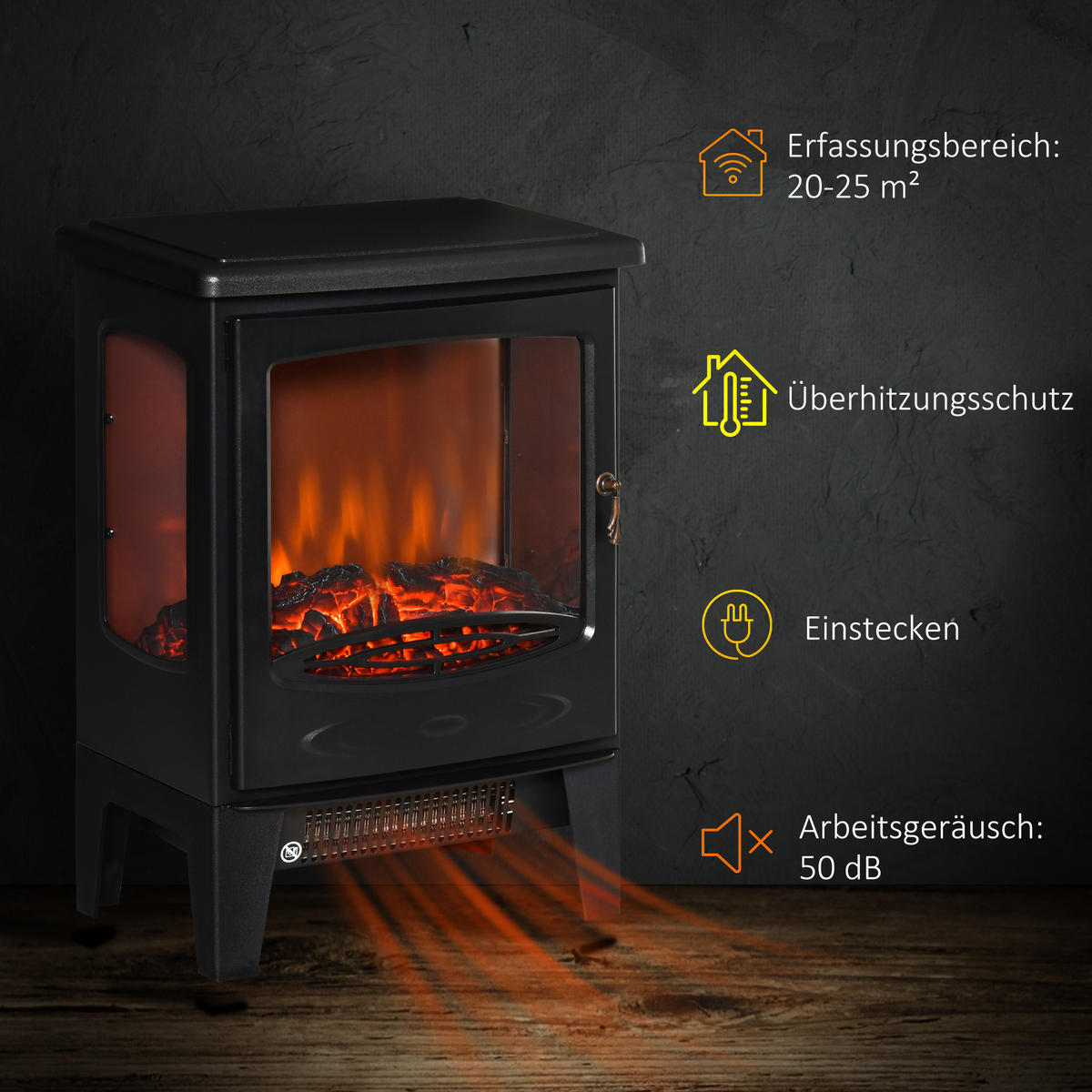 ELEKTROKAMIN Stahl ABS Schwarz - Schwarz, Metall (26/54.8/39cm) - HOMCOM