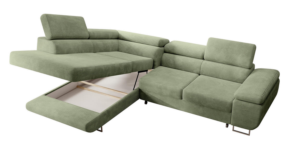 ECKSOFA Stevil Salbeigrün Cordbezug - Salbeigrün/Silberfarben, Textil/Metall (275/203cm) - Selsey