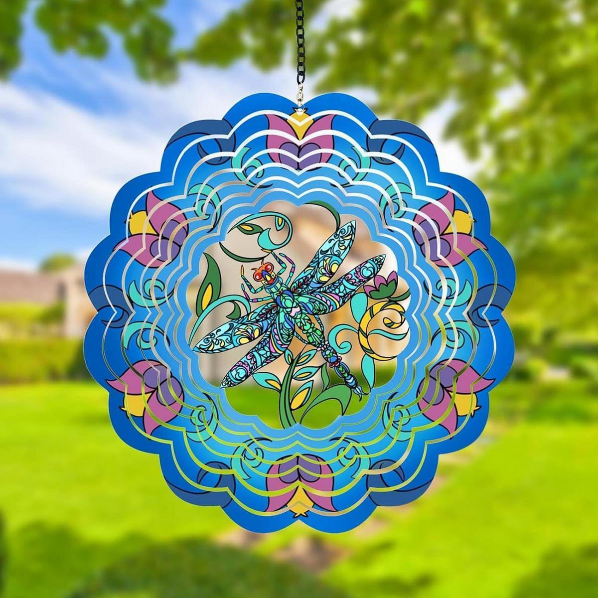 WINDSPIEL Libelle Edelstahl 3D-Effekt - Multicolor, Metall (30/30/5cm)