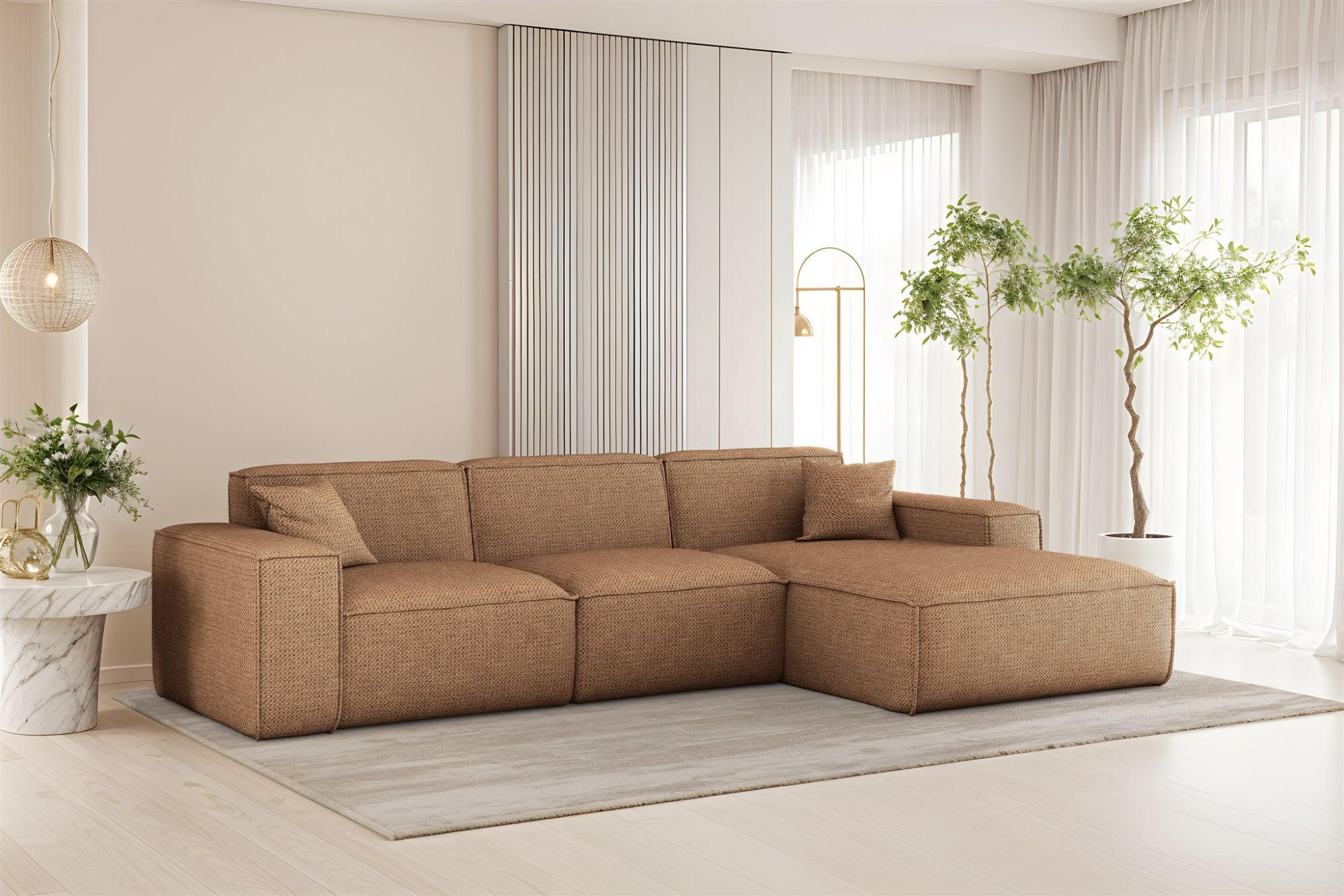 ECKSOFA Celes Premium In Artico - Rotbraun, Holzwerkstoff/Textil (266/165cm) - Fun Möbel