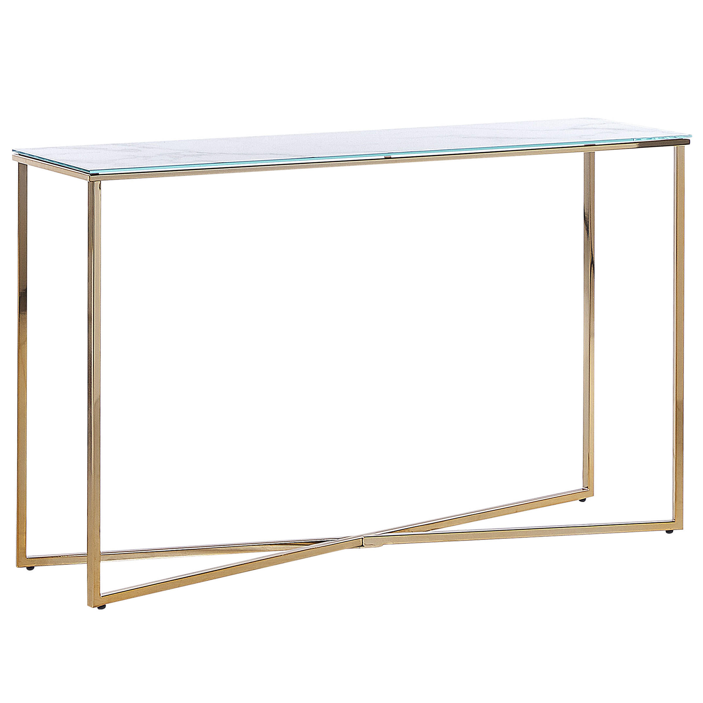 KONSOLENTISCH Marmor Optik weiß/gold Royse - Goldfarben/Weiß, Glas (120/35/76cm) - Beliani