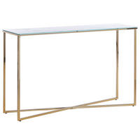 KONSOLENTISCH Marmor Optik weiß/gold Royse - Goldfarben/Weiß, Glas (120/35/76cm) - Beliani