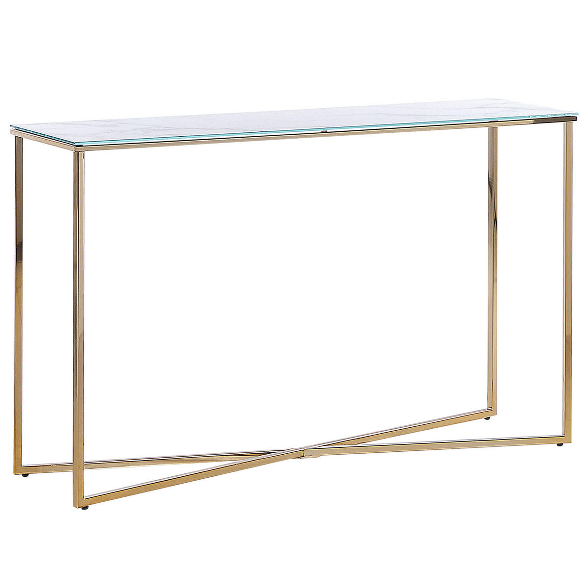 KONSOLENTISCH Marmor Optik weiß/gold Royse - Goldfarben/Weiß, Glas (120/35/76cm) - Beliani
