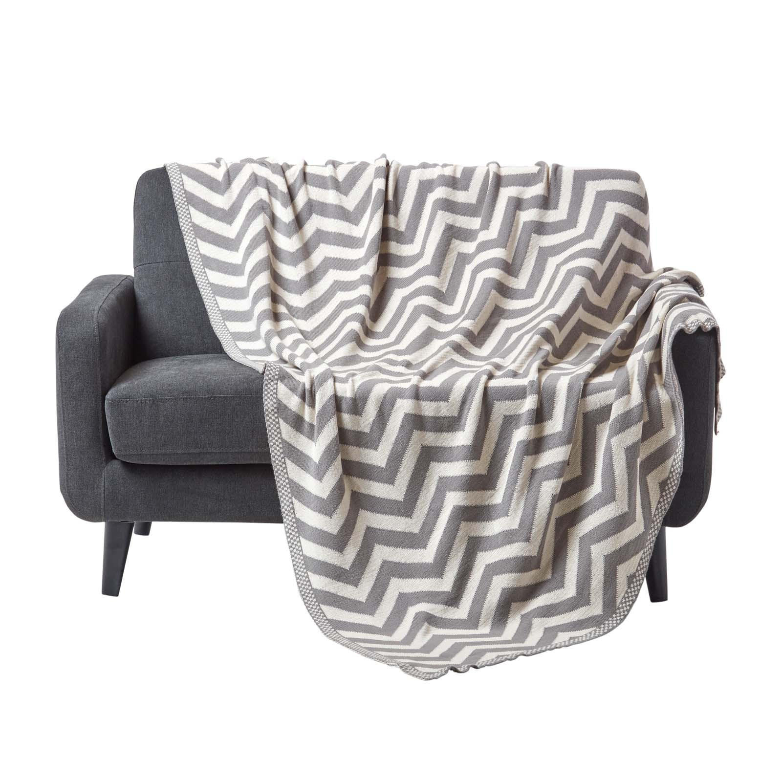 STRICKDECKE 130/170 cm, Zickzack-Muster Baumwolle - Grau, Textil (130/170cm) - Homescapes