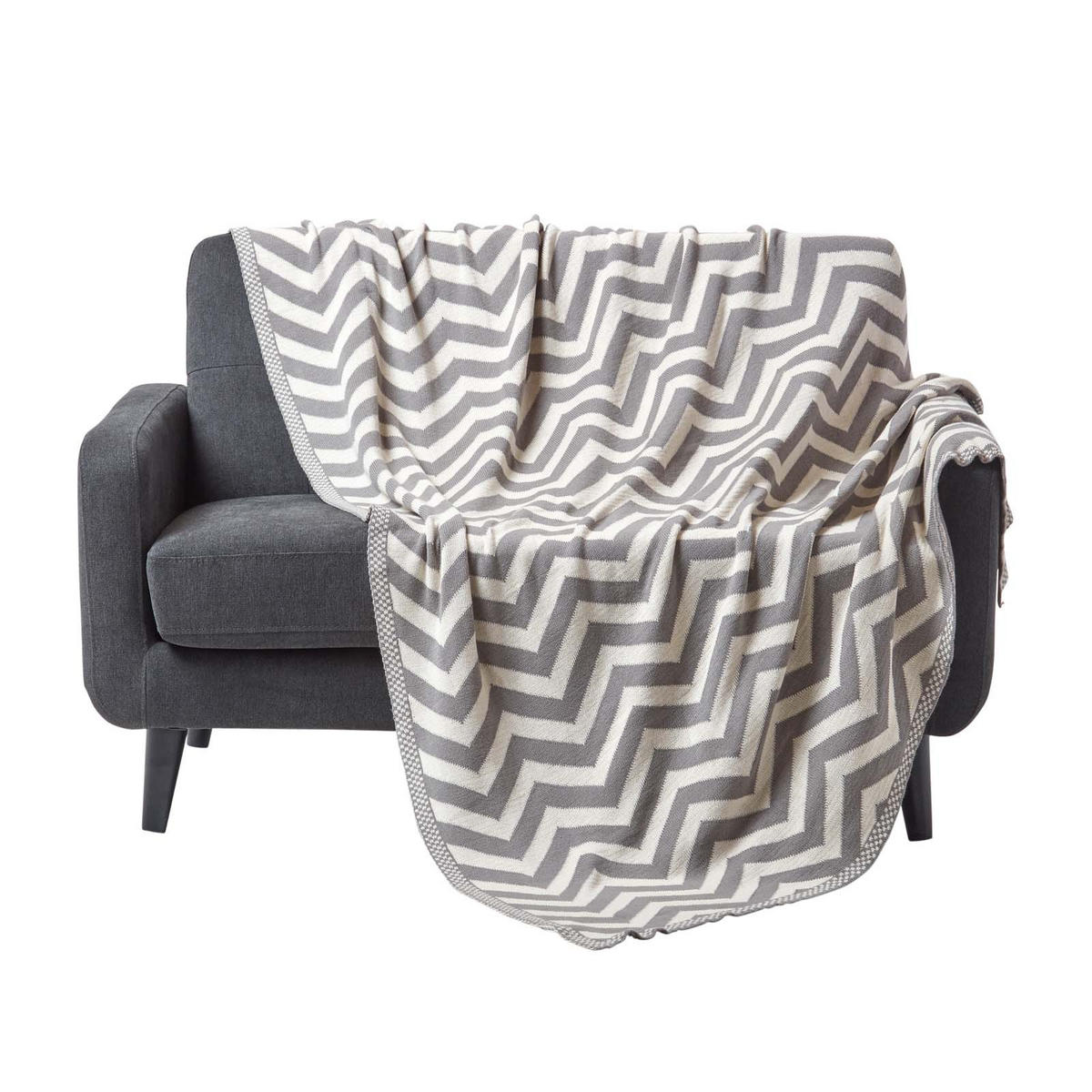 STRICKDECKE 150/200 cm, Zickzack-Muster Baumwolle - Grau, Textil (150/200cm) - Homescapes