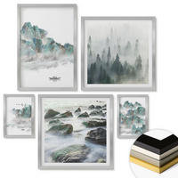 WANDBILDER 5er Set - 50x50 cm & 20x30 cm & 40x60 cm Silberner Rahmen - Sommerwiesenblumen Sonnenuntergang - Silberfarben, Kunststoff (40/60cm) - ArtPrintCave