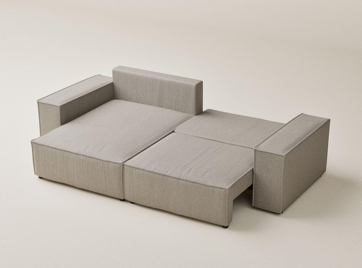 ECKSOFA MIT SCHLAFFUNKTION Moyo Beige Webstoff - Beige/Schwarz, Holz/Holzwerkstoff (255/148cm) - Maison de Reve