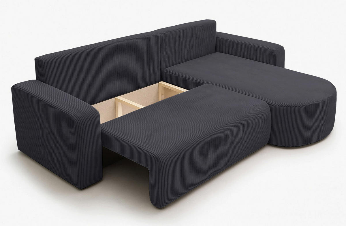 ECKSOFA TEEO Cord Grau 170 cm L-Form beidseitig - Schwarz/Grau, Kunststoff/Textil (170/275cm) - Homebook