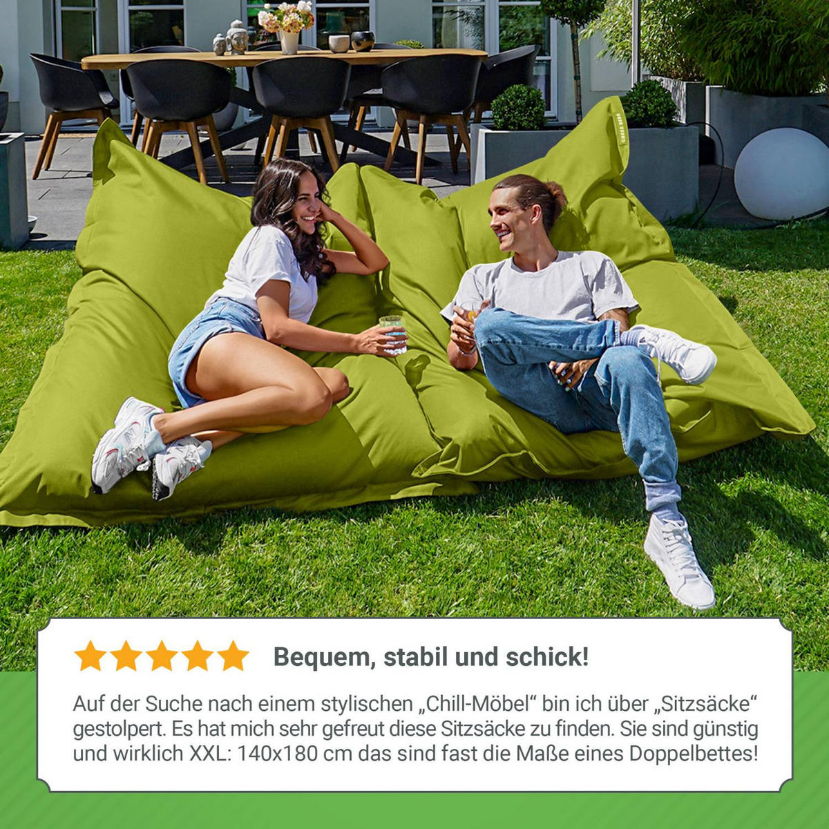 SITZSACK XXL "Square" 140x180cm - 380 L - Grün, Textil (140/25/180cm) - Green Bean