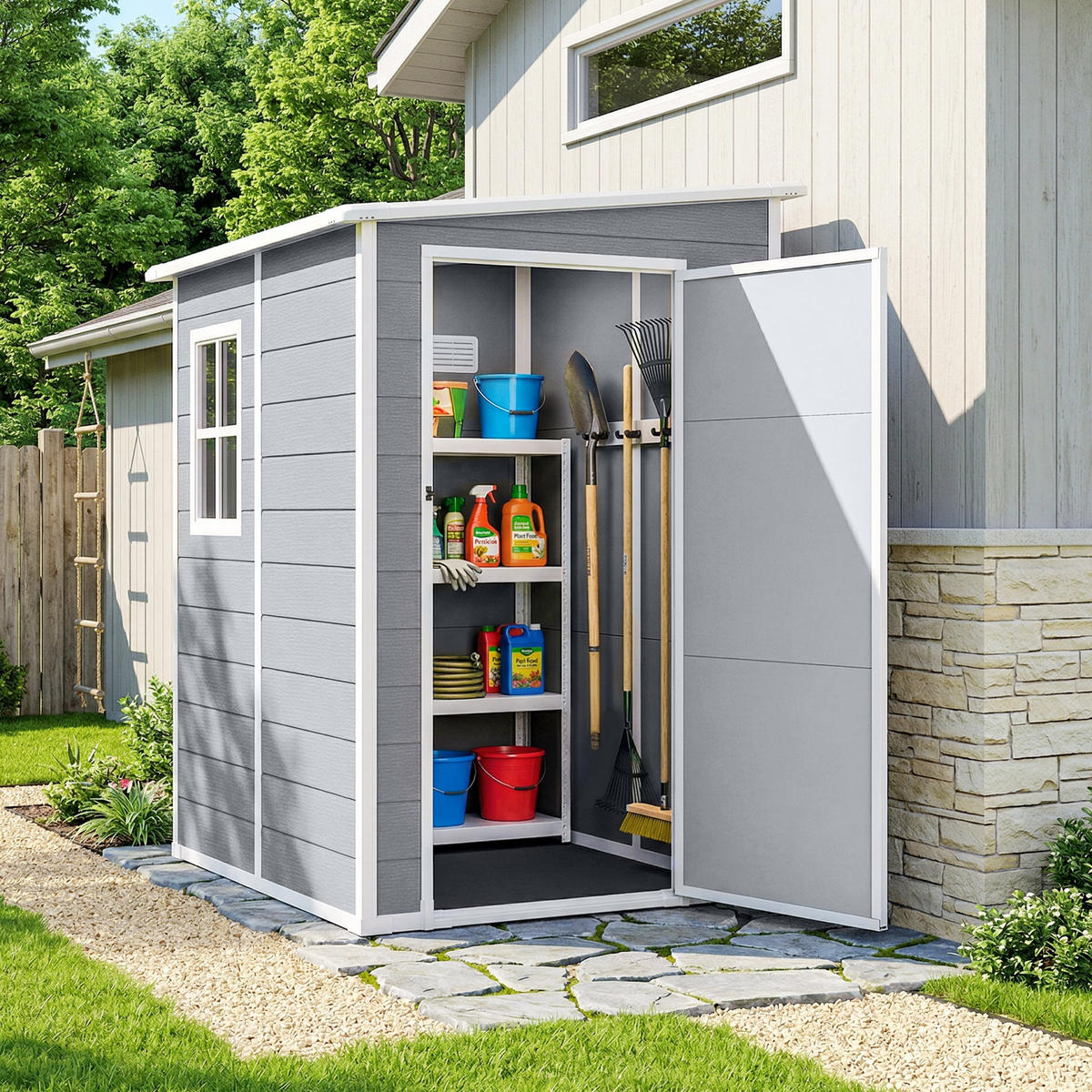 GARTENHAUS Grau 1 Stück - Grau, Kunststoff/Metall (122/192/149cm) - GiPP