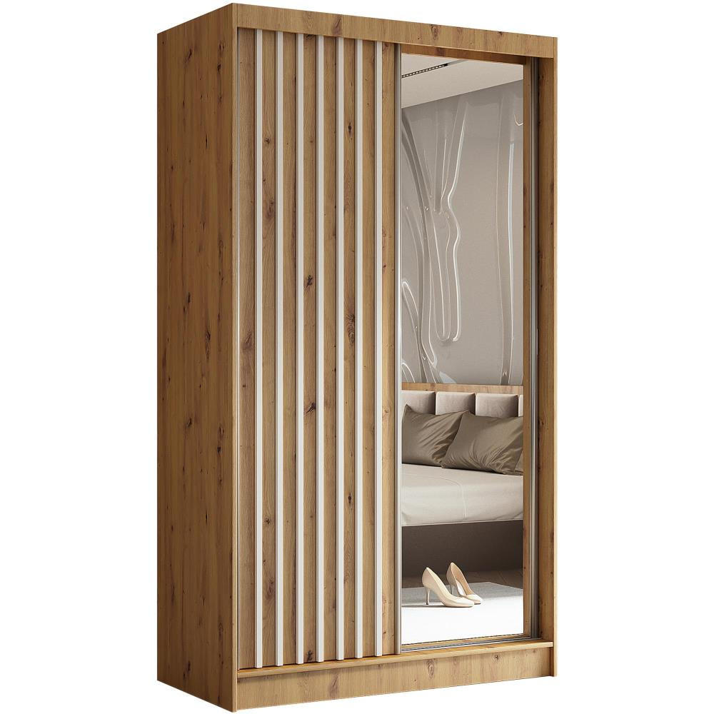 SCHWEBETÜRENSCHRANK Helix 120/216/61 eiche artisan+weiß mit Schubladeneinsätze - Eiche Artisan/Weiß, Holzwerkstoff (120/216/61cm) - Beautysofa