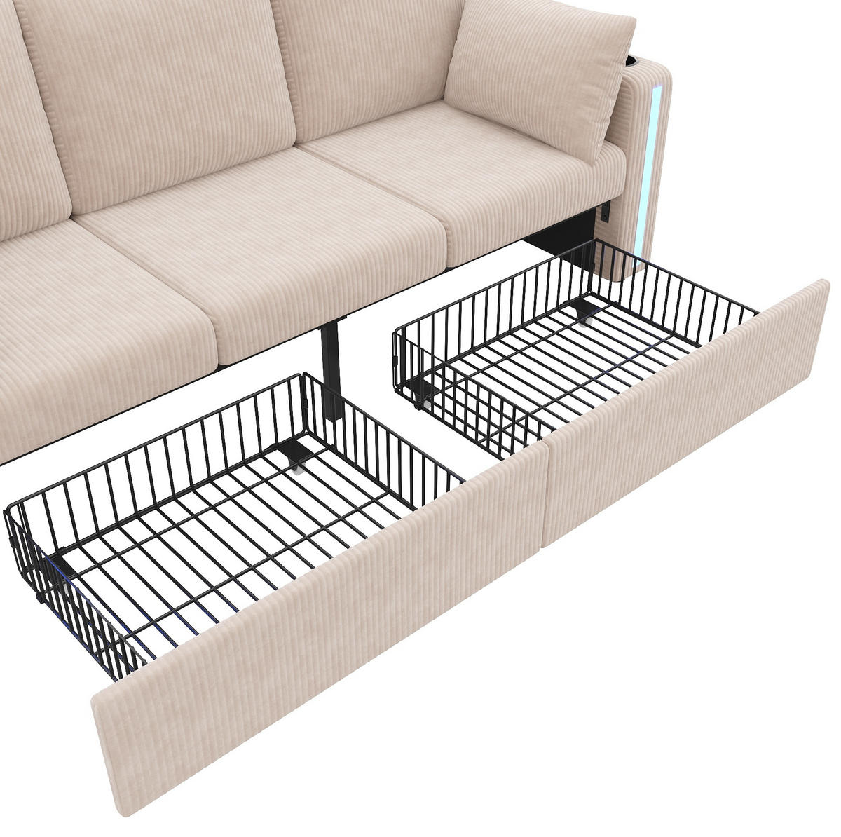 SOFA modulares U-/L-Form 190 x 130 x 85 cm Cord Beige 2 Hocker - Beige, Holz (130/85/190cm) - Meubliv