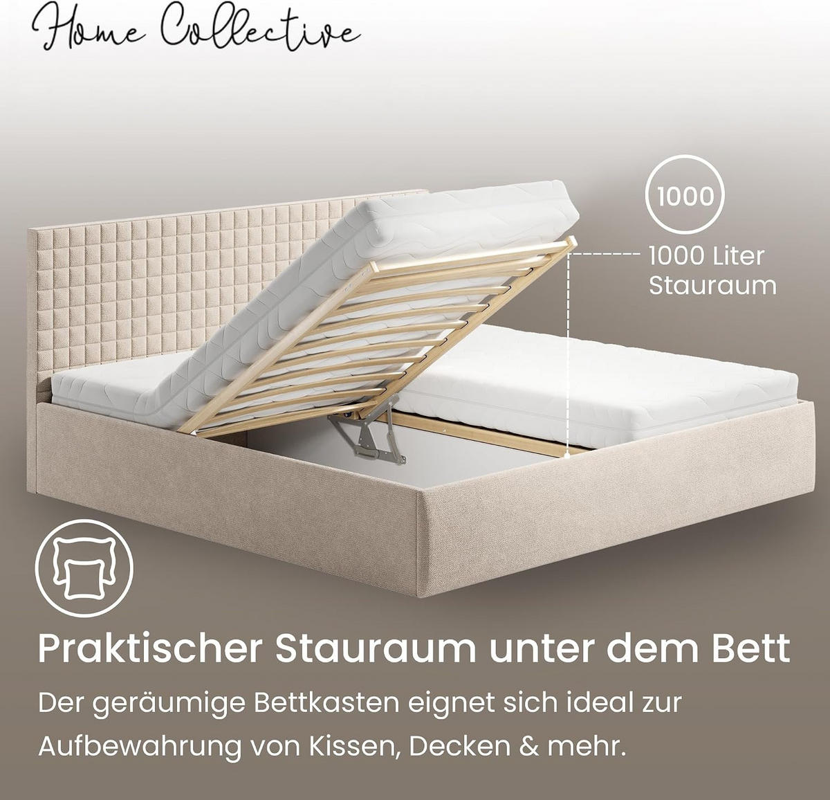 POLSTERBETT VARDO-Stoff 200x200 cm in Beige - Beige, Textil (200/200cm) - Home Collective