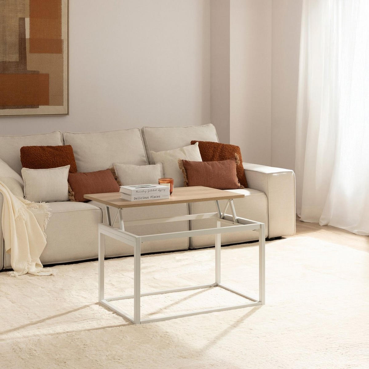 COUCHTISCH HOCHKLAPPBARER Navan Weiß 80 cm x 49-61 cm - Weiß, Holzwerkstoff (50/80/49cm) - Klast Home