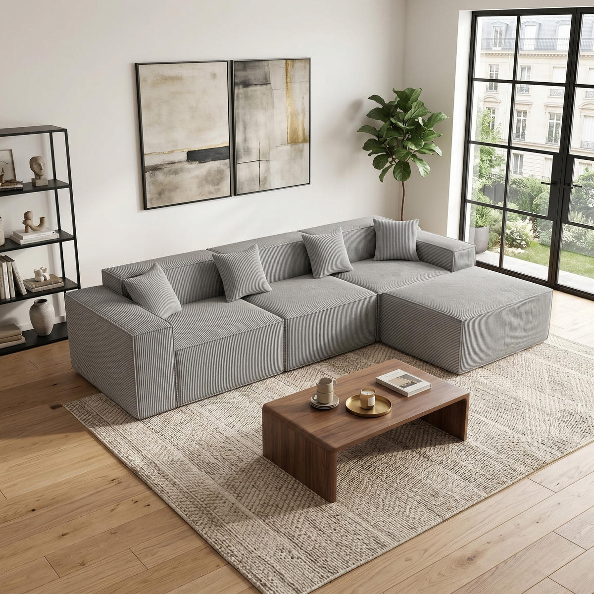 ECKSOFA cordstoff 279 cm flexibles design - Grau, Textil (279/165cm) - Urban Meuble