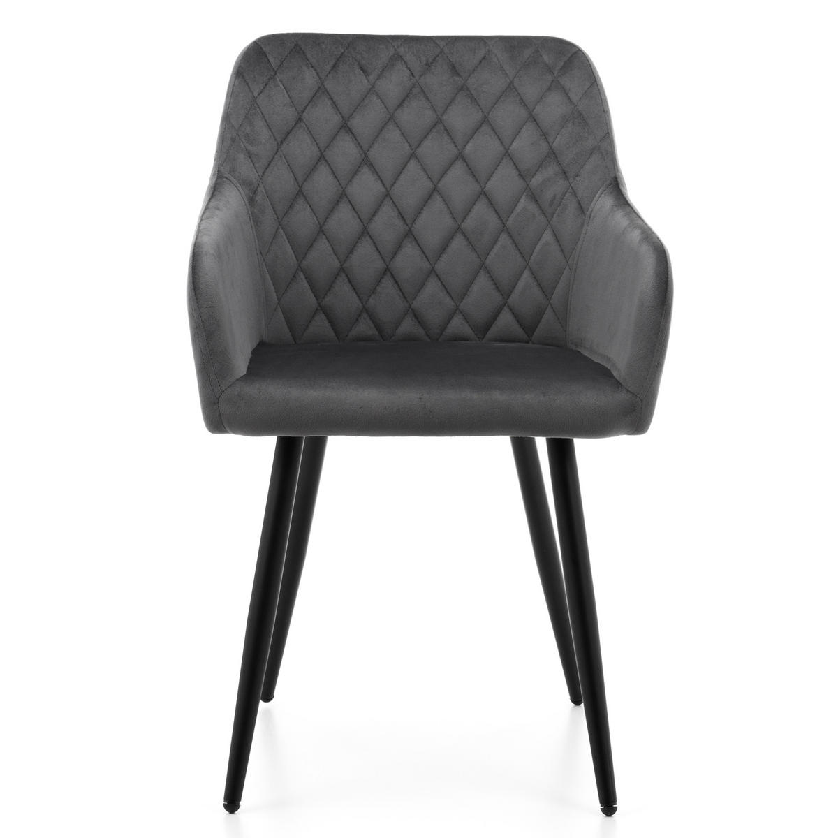 STUHL TODI gepolstert mit Steppung - grau - Samt Velours - Schwarz/Grau, Textil/Metall (56/85/62cm) - NEW HOME