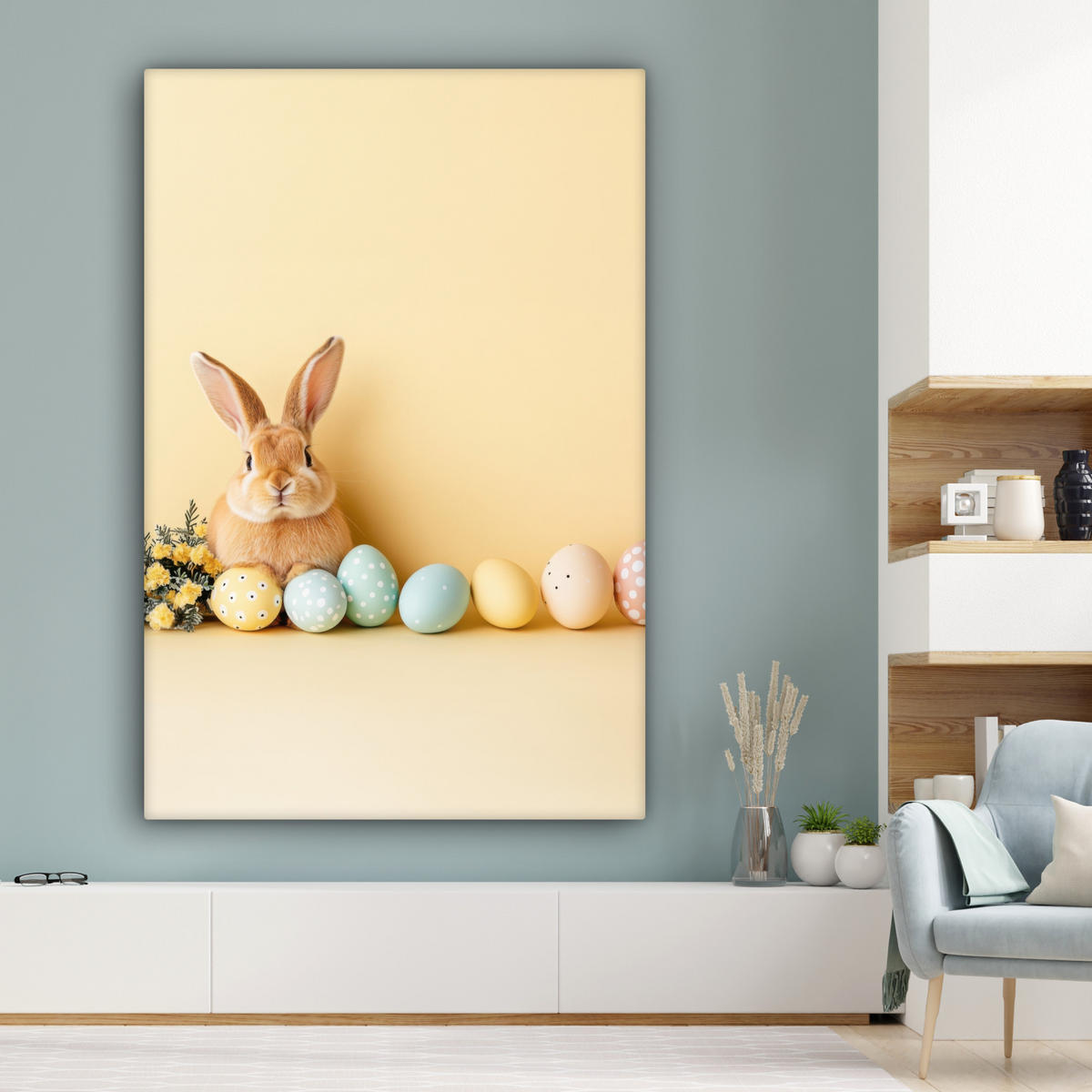 SLIKA NA PLATNU Velikonočna jajca 90x140 cm - svetlo rumena, tekstil (90/140cm) - MuchoWow