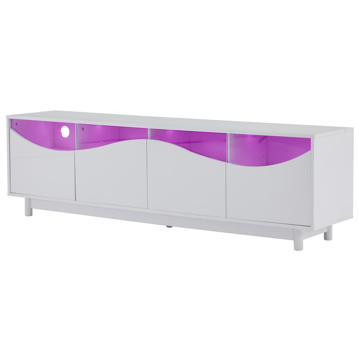 TV skrinka 175/38/51 cm biela s LED osvetlením a bezúchytkovými dvierkami z MDF a tvrdeného skla - biela, kompozitné drevo (175/51/38cm) - OKWISH