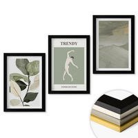 WANDBILDER 3er-Set - 20x30 cm Schwarzer Rahmen - Abstrakte Pflanzensilhouettenmuster - Schwarz, Kunststoff (20/30cm) - ArtPrintCave