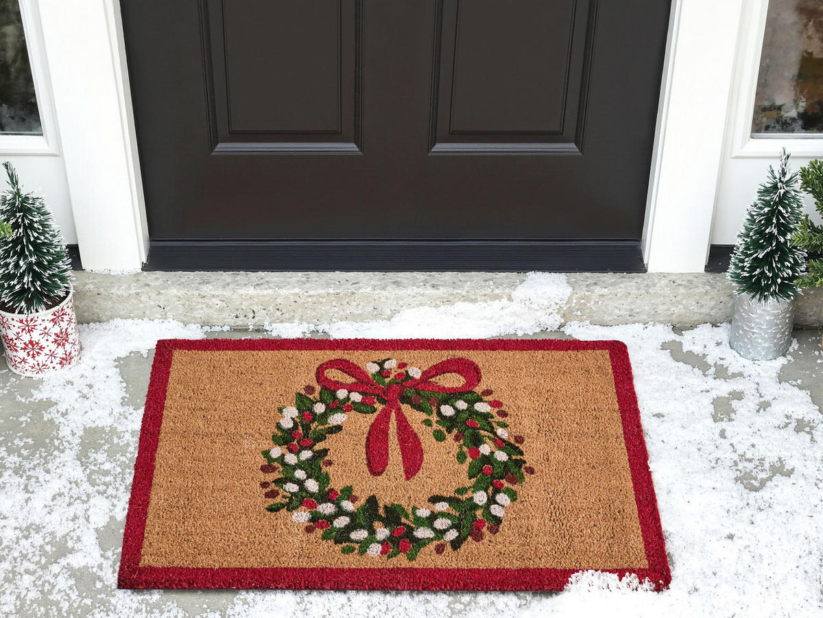 FUSSMATTE Naturfarben 60/90 cm Weihnachtsmotiv Kokosfasern Bulusan - Naturfarben, Textil (60/90cm) - Beliani