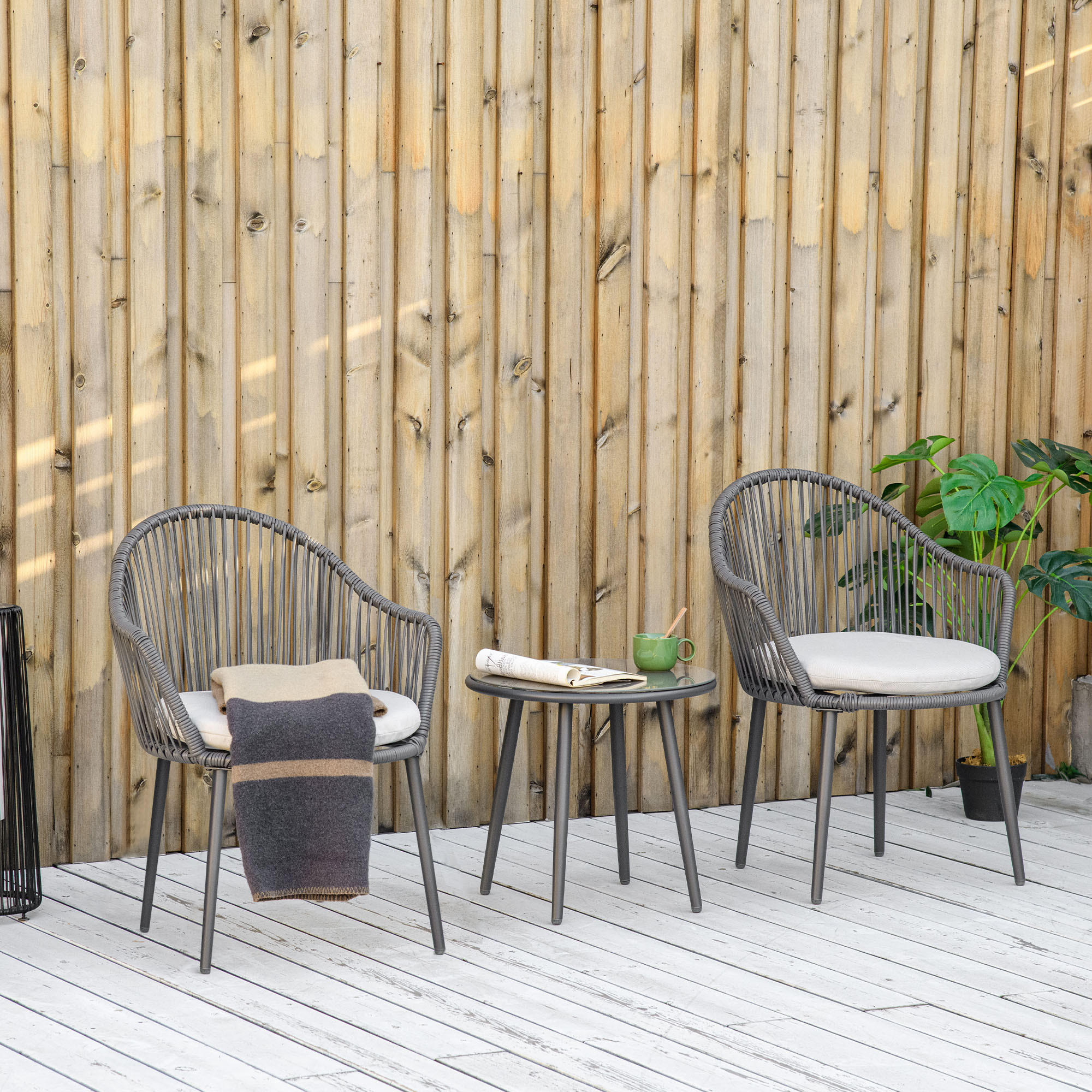 GARTENMÖBEL Set, Stahl, PE, Dunkelgrau - Dunkelgrau, Metall - Outsunny