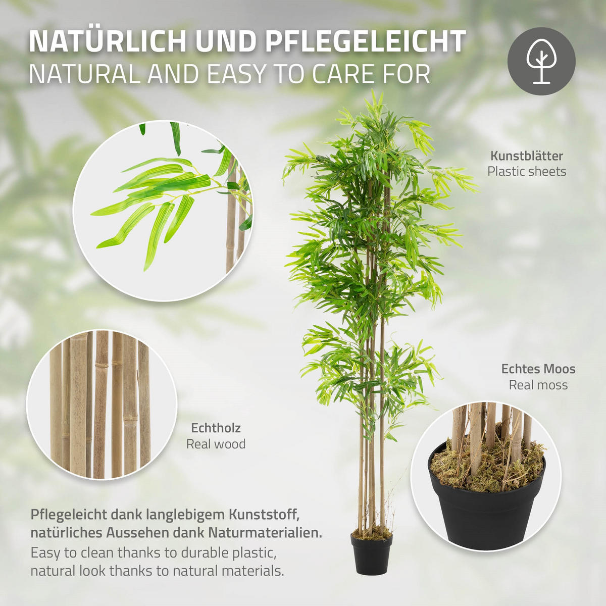 KUNSTPFLANZE Bambus - Anthrazit/Grün, Holz/Kunststoff (210cm) - ML-DESIGN