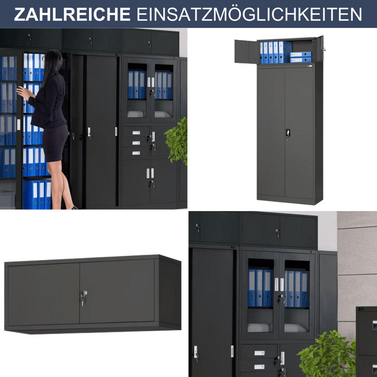 SCHRANKERWEITERUNG Aktenschrank mit 2 Flügeltüren 38x90x40cm Anthrazit - Anthrazit, Metall (90/38/40cm) - DELUKE
