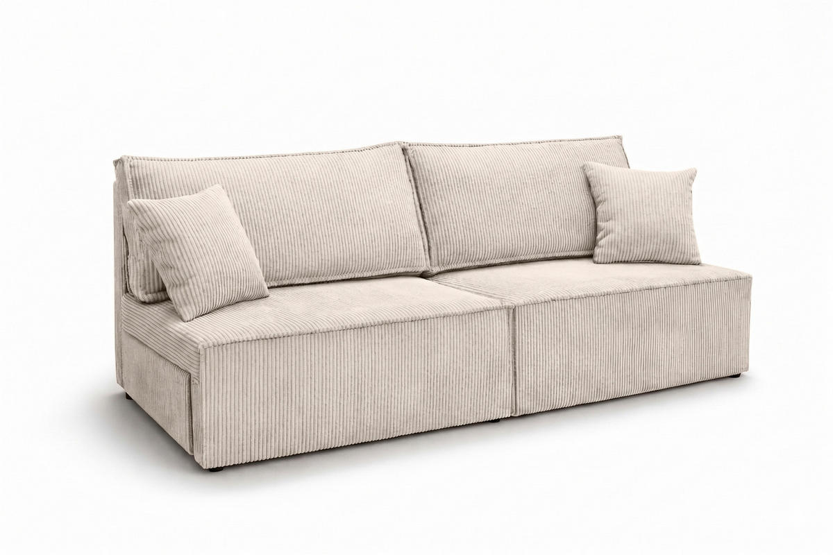 SOFA Mit Schlaffunktion Und Bettkasten, Cordstoff Poso, Beige, BEST MINI - Creme, Holz (200/83/98cm) - Kaiser Möbel