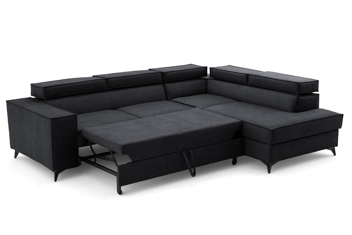 ECKSOFA PURE L Rechts mit Schlaffunktion 127x199 Velours Graphit - Graphitfarben/Schwarz, Holz/Textil (204/281cm) - Muffo