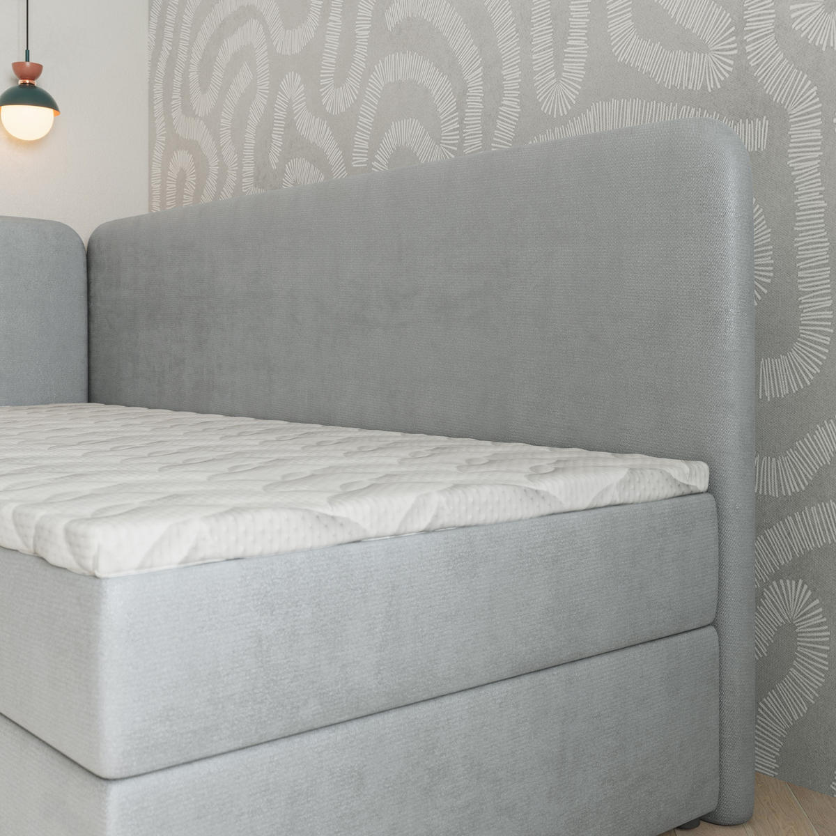 BOXBETT GINA 100x200 cm mit Matratze und Topper, H2+H3 - Hellgrau - Hellgrau, Holz (100/200cm) - MASSENO