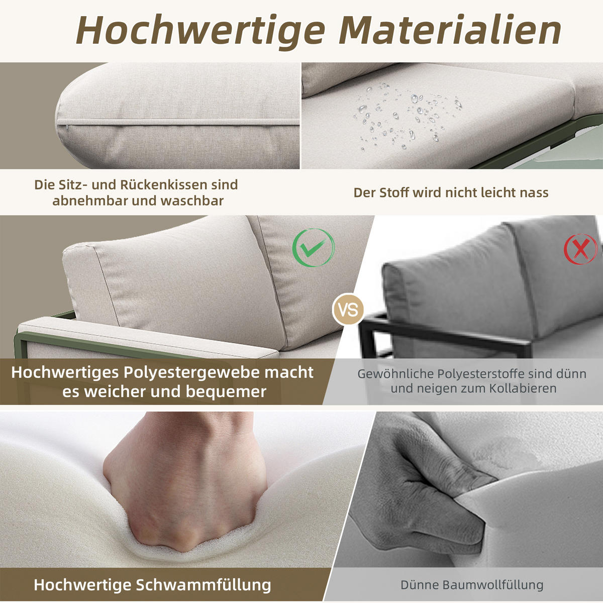 GARTENSET 4-5 Sitzer Beige Mit Verstellbaren Füßen & Glastisch - Beige, Metall - FLIEKS