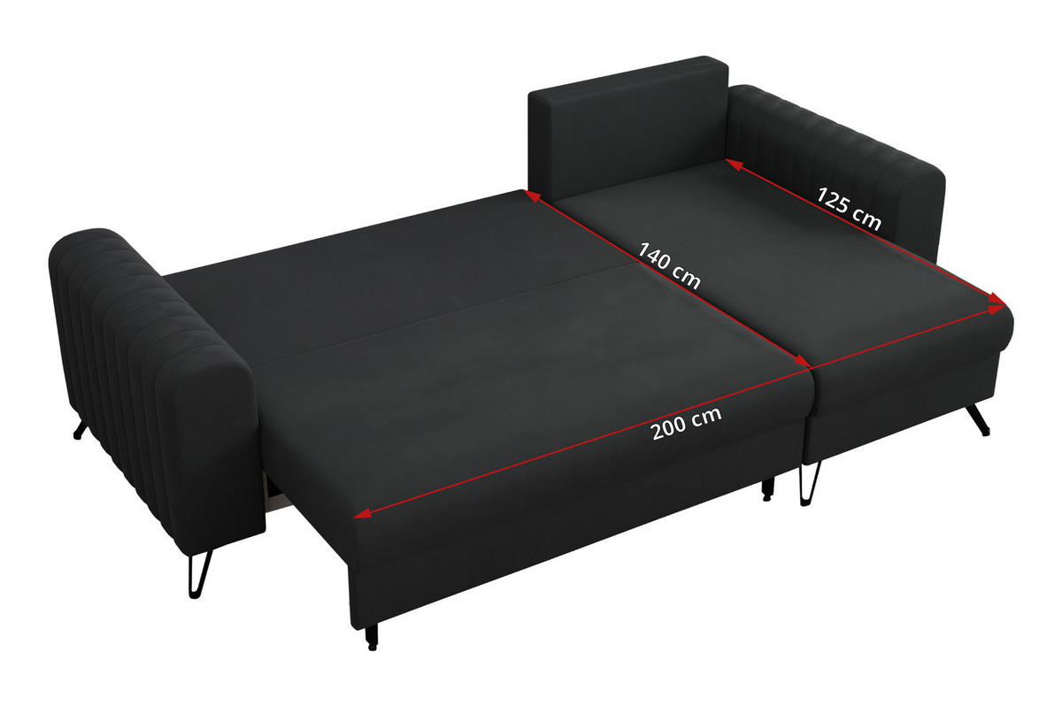 ECKSOFA Axel Samt Dunkelgrau - Dunkelgrau/Schwarz, Textil/Metall (242/140cm) - MKS