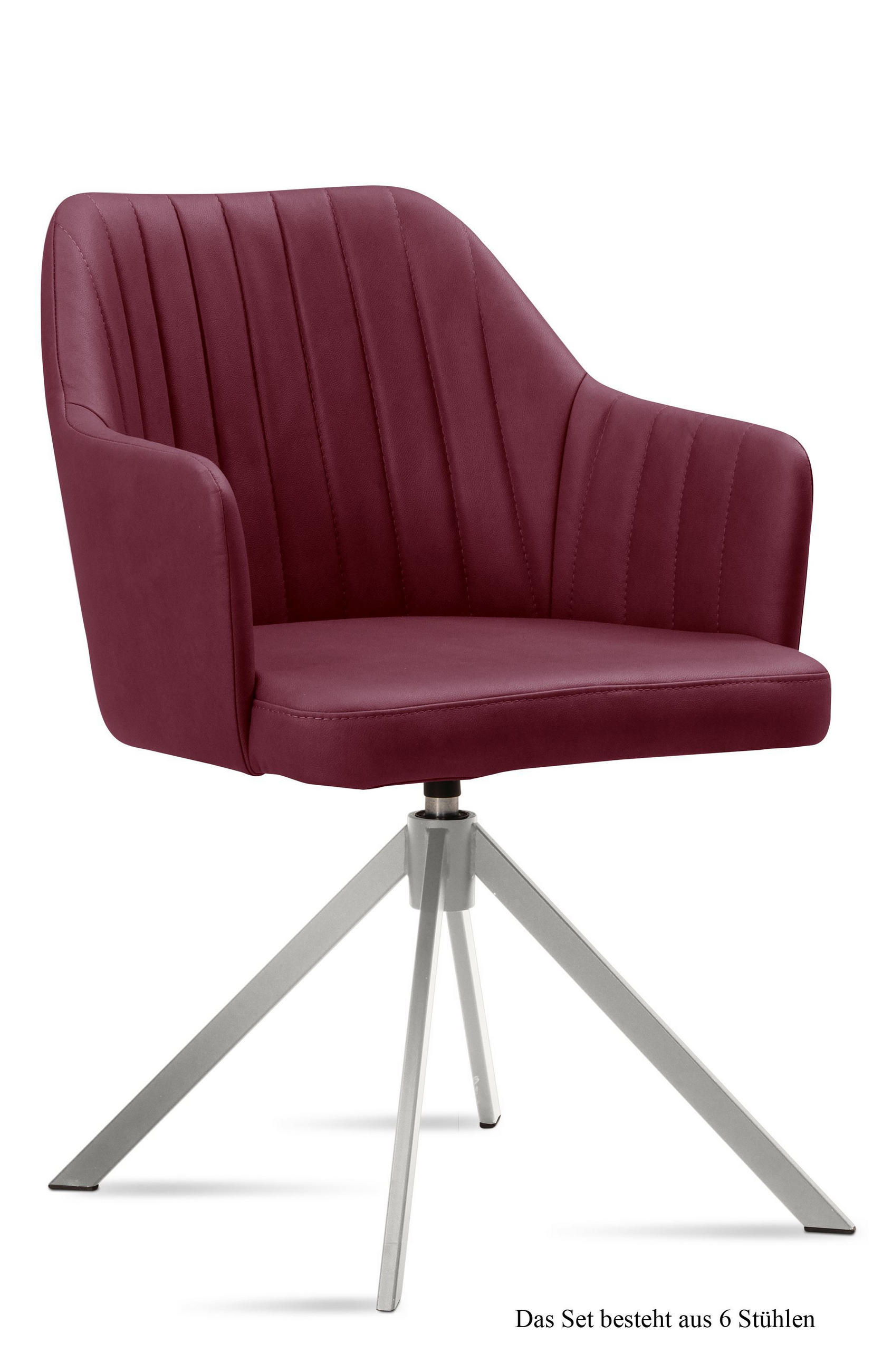 ARMLEHNSTUHL drehbar (6er-Set) Davyzha 58x81x60 Edelstahl/Marsala - Edelstahlfarben/Brombeere, Kunststoff (60/81/58cm) - 58aufmkessel