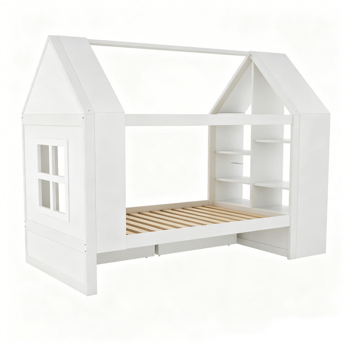 HAUSBETT 90/200 cm DE-32648 mit LED und Stauraum Weiß - Weiß, Holz (90/200cm) - ComfortXL