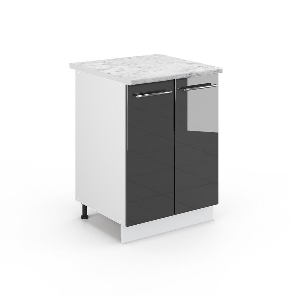 KÜCHENUNTERSCHRANK Fame-Line Anthrazit Hochglanz 60 cm, AP Marmor - Schwarz Hochglanz/Anthrazit, Holzwerkstoff (60/82/60cm) - Vicco