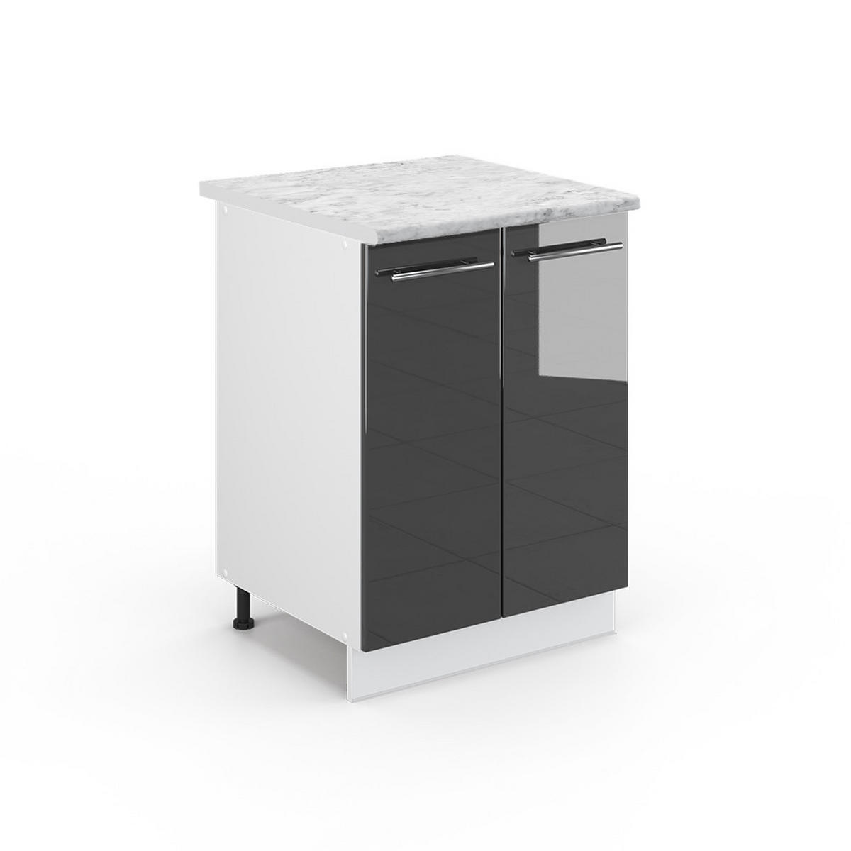 KÜCHENUNTERSCHRANK Fame-Line Anthrazit Hochglanz 60 cm, AP Marmor - Schwarz Hochglanz/Anthrazit, Holzwerkstoff (60/82/60cm) - Vicco