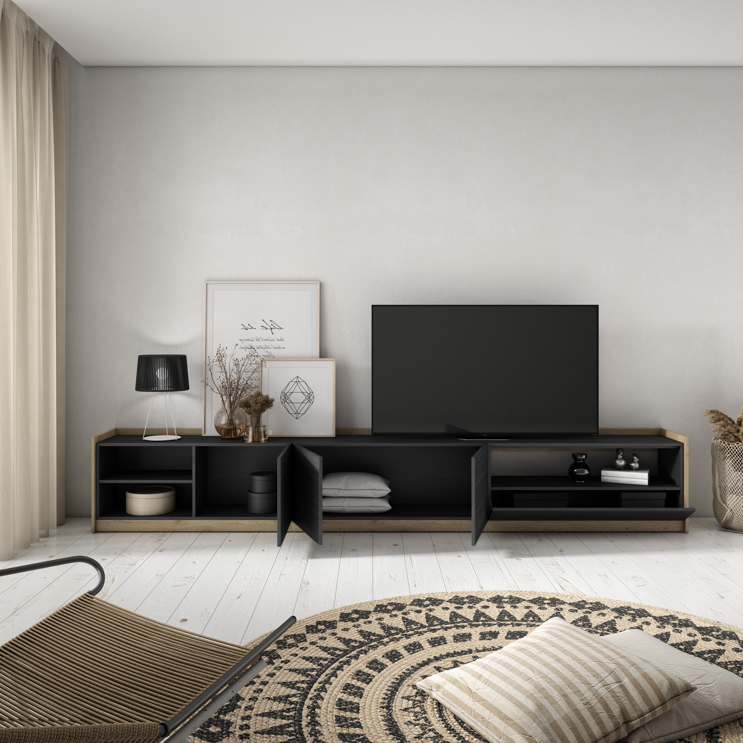 TV-SCHRANK, Lowboard, Schwarz Eiche, 310/37/50cm - Schwarz, Holzwerkstoff (310/50/37cm) - Skraut Home