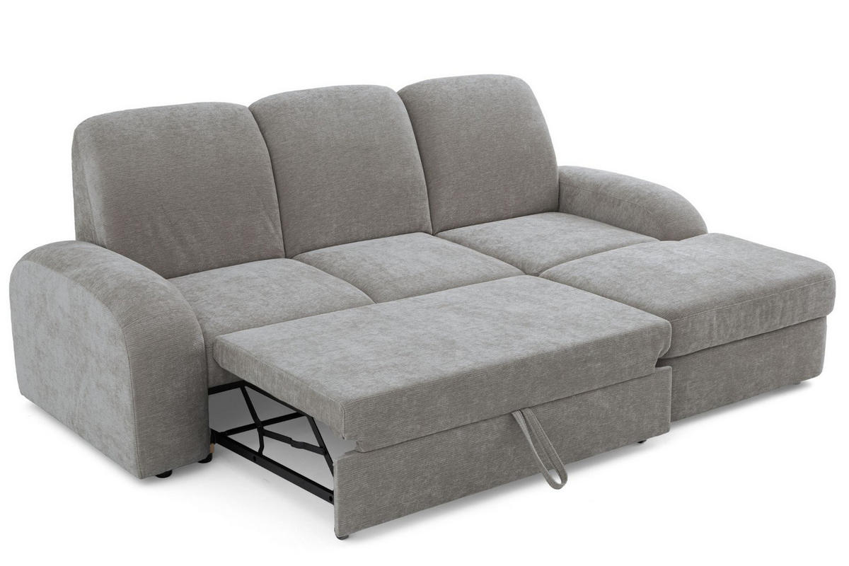 ECKSOFA VIBE S Rechts mit Schlaffunktion 130x202 Chenille Grau - Schwarz/Grau, Holz/Kunststoff (156/255cm) - Muffo
