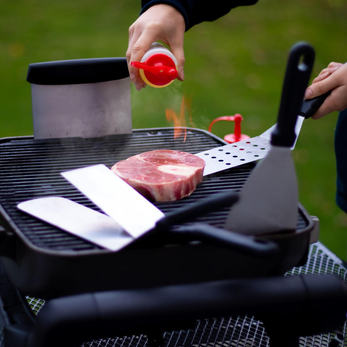 GRILLBESTECK-SET aus Edelstahl (9tlg-Set) - Silberfarben, Metall (37cm)