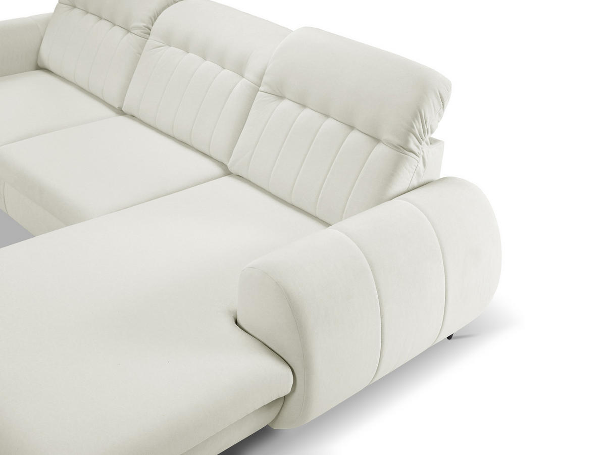 ECKSOFA PURO R-S Beige Plüsch-Stoff mit Schlaffunktion - Beige, Holz (275/166cm) - MASSENO