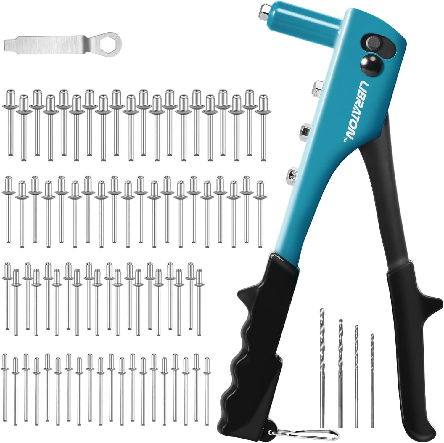 HANDNIETGERÄT-SET 80-teilig, austauschbar für 4 Blindnietarten inkl. HSS-Bohrer, Autoreparatur - Blau, Metall (26.4/11.3/3.7cm) - LIBRATON